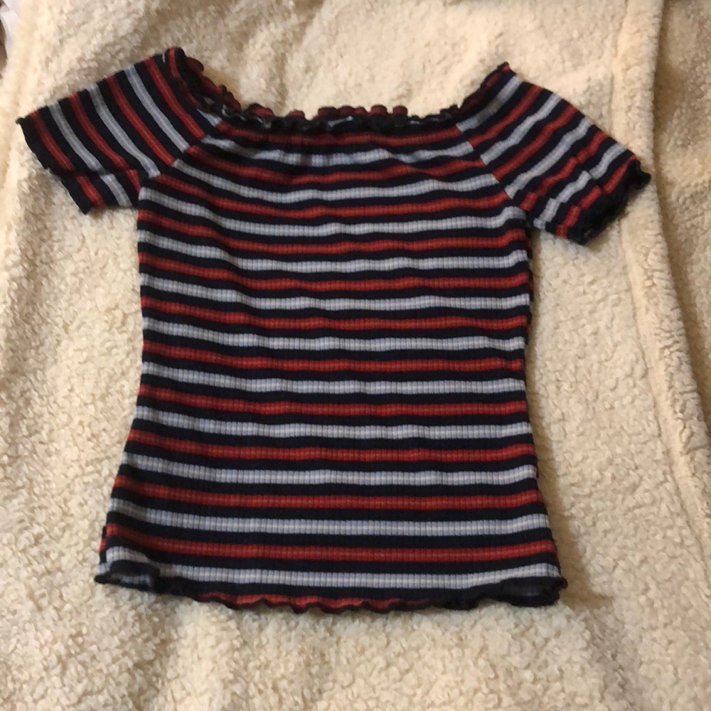 striped off the shoulder top